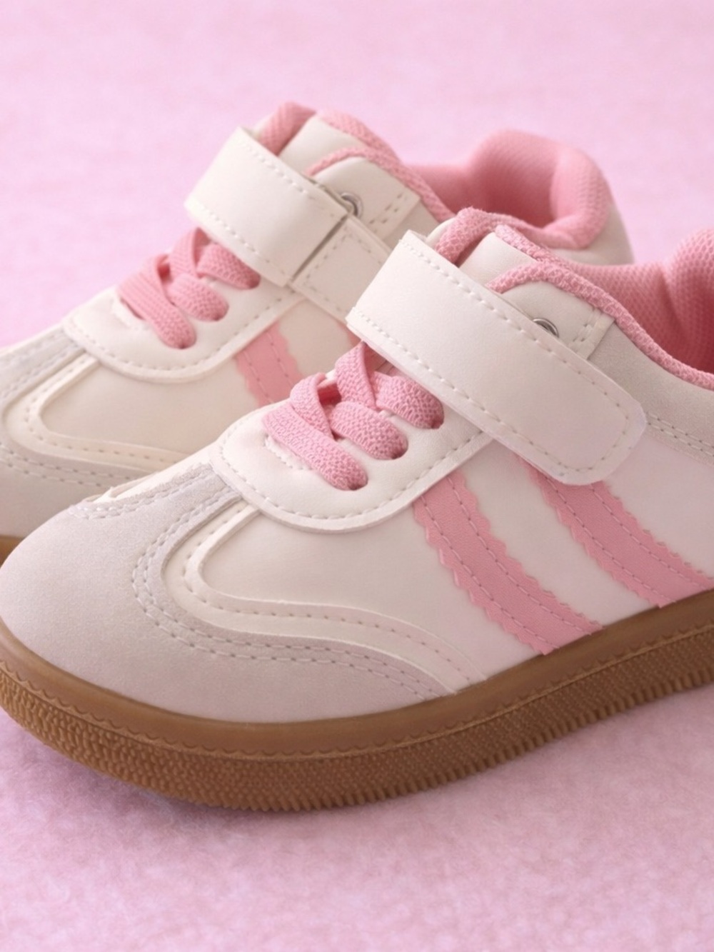 Kids Pink & White Velcro Sneakers